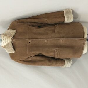 Canada Made Shearling Short Midi Coat Real Leather & Fur Trim Sheepskin Chore